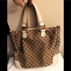 Authentic Gucci-GG Canvas tote with bamboo handles